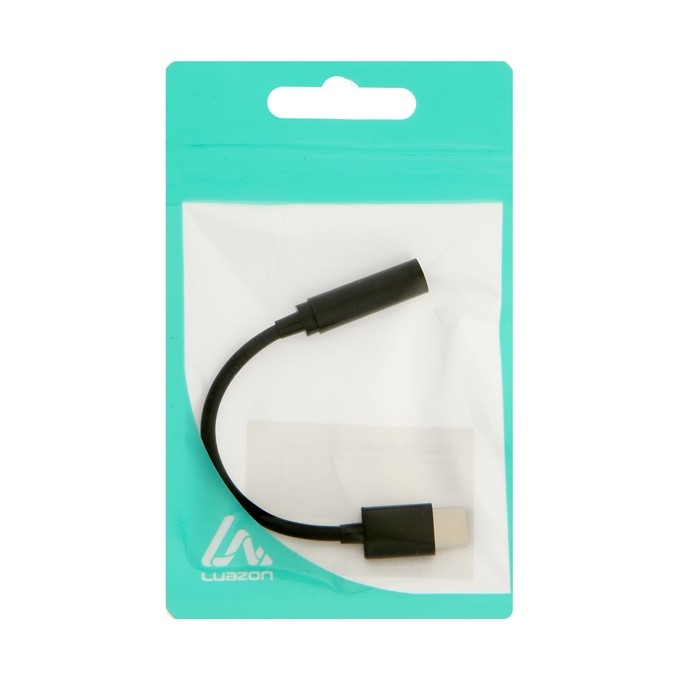 Переходник Luazon, с Type-C на Jack 3.5, чёрный Переходник Luazon, с Type-C на Jack 3.5, чёрный