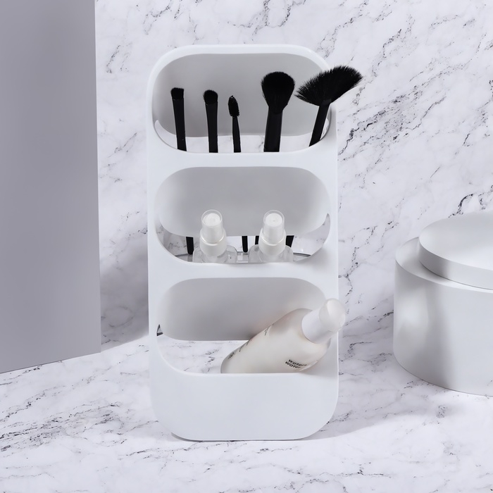 Органайзер для хранения косметических принадлежностей, 3 секции, 16,2 × 13,5 × 33,5 см, цвет белый/прозрачный