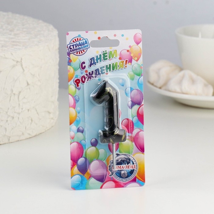 Свеча в торт  Свеча в торт "Черный мрамор", цифра "1", 5,5 см