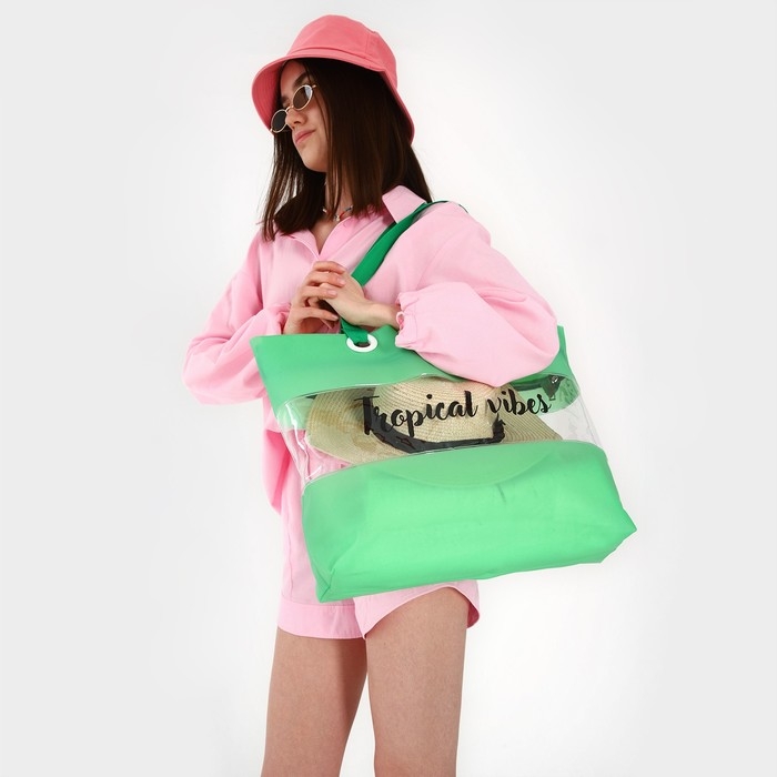 Сумка женская пляжная Tropical vibes, 50х35х11 см, зелёный цвет Сумка женская пляжная Tropical vibes, 50х35х11 см, зелёный цвет