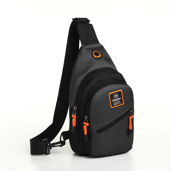 Сумка-слинг на молнии, наружный карман, цвет серый/чёрный Сумка-слинг на молнии, наружный карман, цвет серый/чёрный