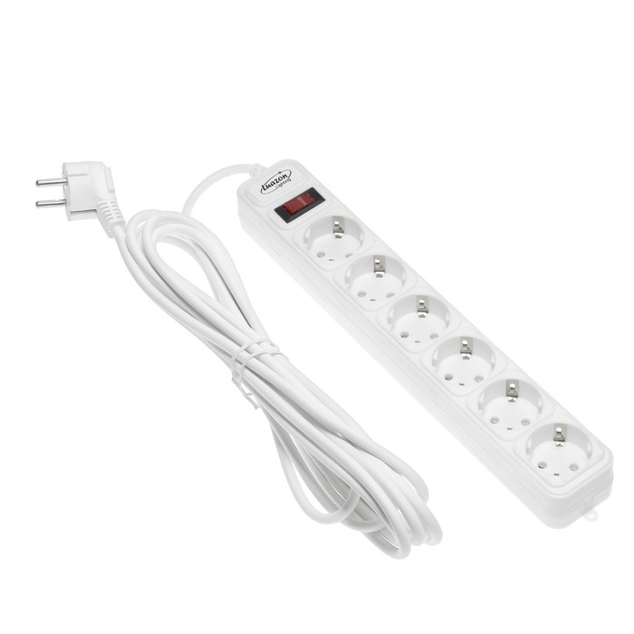Сетевой фильтр Luazon Lighting, 6 розеток, 5 м, 2200 Вт, 3 х 0.75 мм2, 10 А, 220 В, белый Сетевой фильтр Luazon Lighting, 6 розеток, 5 м, 2200 Вт, 3 х 0.75 мм2, 10 А, 220 В, белый