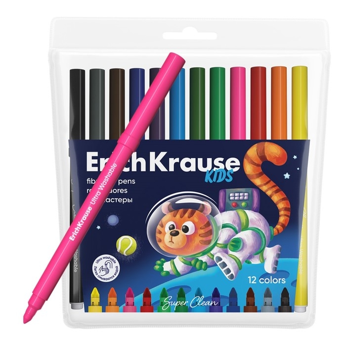 Фломастеры 12 цветов, ErichKrause,  Фломастеры 12 цветов, ErichKrause, "Kids Space Animals" микс