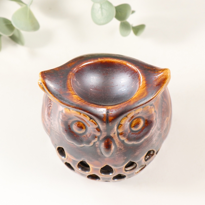 Аромалампа керамика Аромалампа керамика "Филин. Капельки" коричневый 7,5х8х10 см