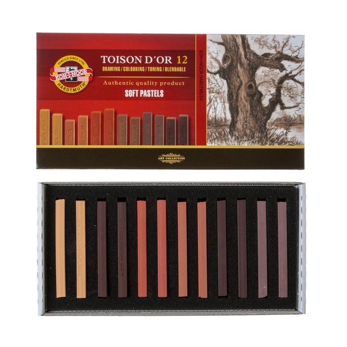 Пастель сухая художественная 12 цветов, Soft Koh-I-Noor TOISON D`OR 8592, 2B, градация коричневого Пастель сухая художественная 12 цветов, Soft Koh-I-Noor TOISON D`OR 8592, 2B, градация коричневого