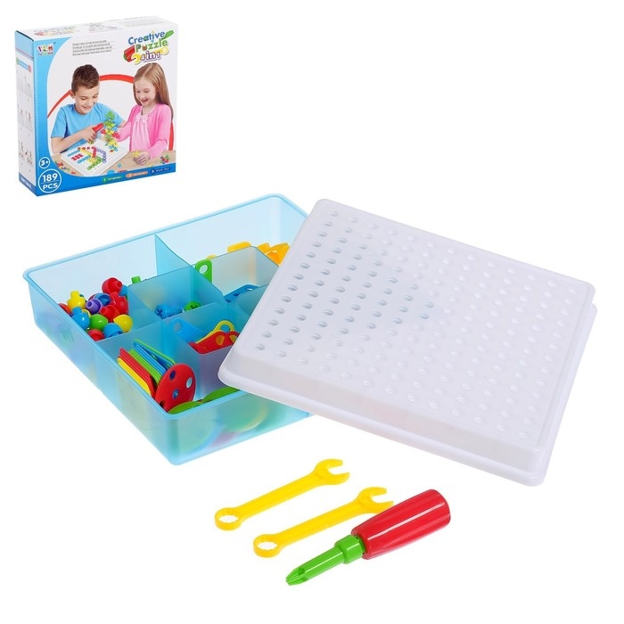 Конструктор Болтовая мозаика «Объёмные фигуры», с отвёрткой и основанием, 189 деталей Конструктор Болтовая мозаика «Объёмные фигуры», с отвёрткой и основанием, 189 деталей