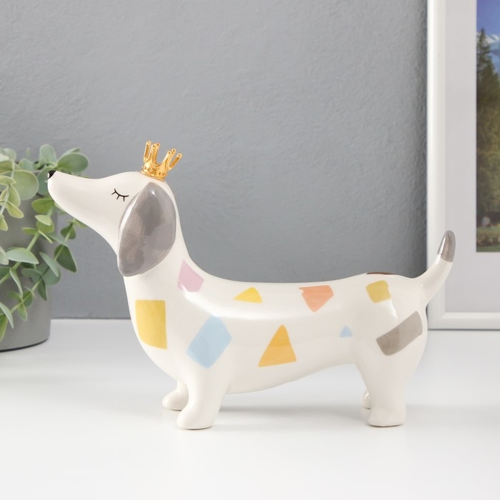 Сувенир керамика "Такса в короне" разноцветные пятна 23,2х6,2х15,8 см
