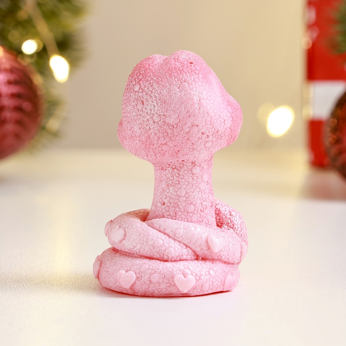 Новый год. Символ 2025. Фигурное мыло "Змея Улыбака" розовый с серебром