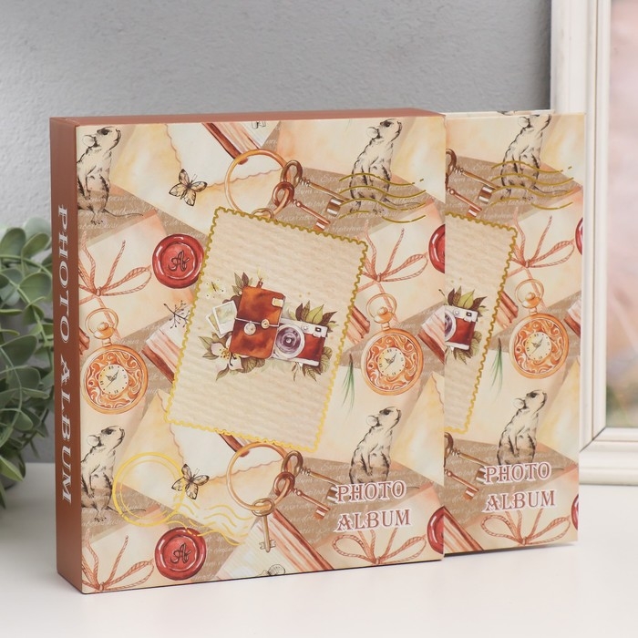 Фотоальбом на 100 фото 10х15 см Фотоальбом на 100 фото 10х15 см "Фотоаппарат с цветами. Ретро" в коробке МИКС 5х19х23 см
