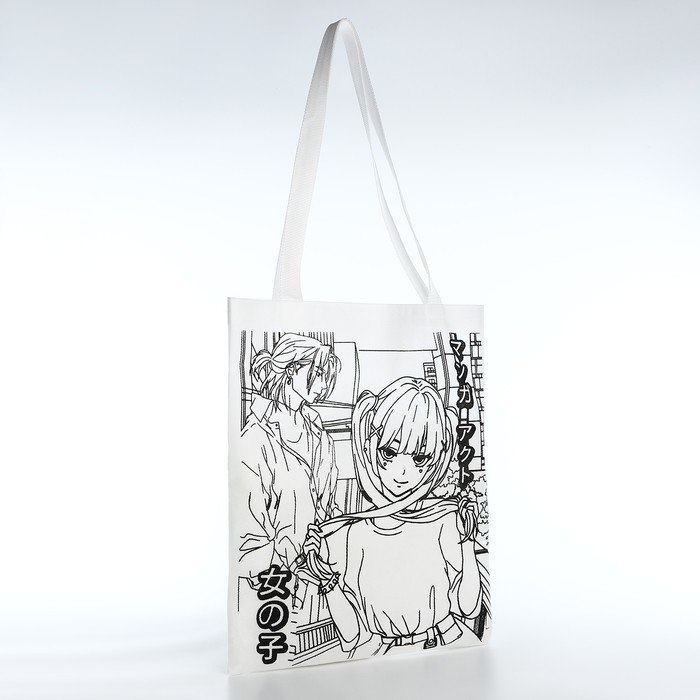 Шопер под раскраску  Шопер под раскраску "Девочка аниме", 35х40 см, спанбонд