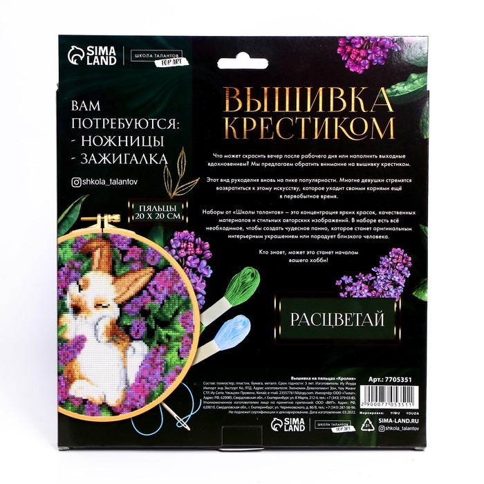 Вышивка на пяльцах «Кролик», 20 х 20 см, набор для творчества