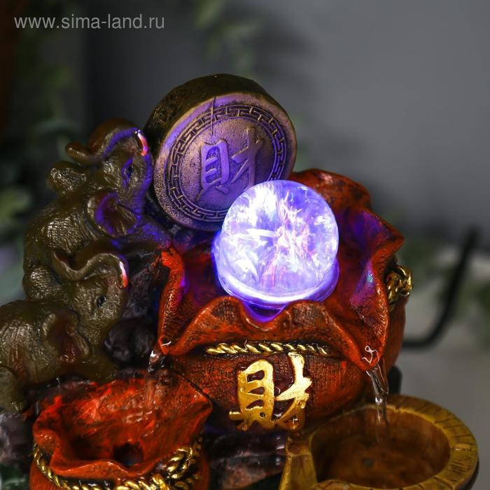 Фонтан настольный от сети, подсветка Фонтан настольный от сети, подсветка "Слоны и китайская монета" 20,5х14х11 см