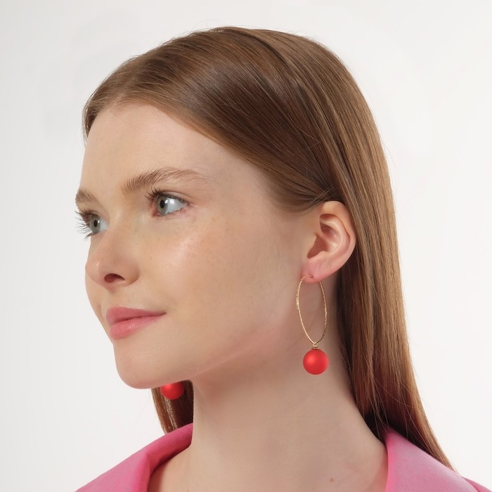 Серьги ассорти «Снежок» в кольце, цвет красный в золоте Серьги ассорти «Снежок» в кольце, цвет красный в золоте