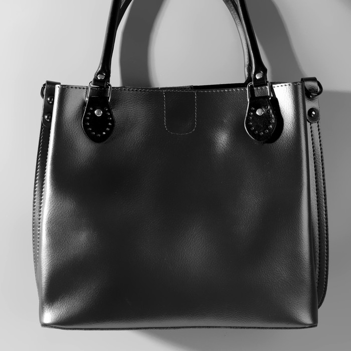 Ручка для сумки, 60 × 1 см, с пришивными петлями 3,5 см, цвет чёрный/серебряный Ручка для сумки, 60 × 1 см, с пришивными петлями 3,5 см, цвет чёрный/серебряный