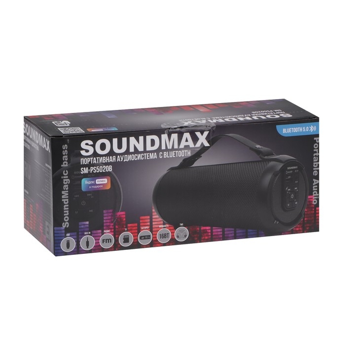 Портативная колонка Soundmax SM-PS5020B, 16Вт, 1500мАч, FM, BT, microSD, AUX, черная Портативная колонка Soundmax SM-PS5020B, 16Вт, 1500мАч, FM, BT, microSD, AUX, черная