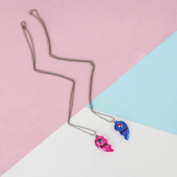 Кулоны «Неразлучники» яркие сердечки, цвет розово-синий в серебре, 45 см Кулоны «Неразлучники» яркие сердечки, цвет розово-синий в серебре, 45 см