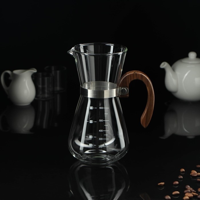 Кемекс стеклянный с мерной шкалой «Типика», 600 мл, с деревянной ручкой Кемекс стеклянный с мерной шкалой «Типика», 600 мл, с деревянной ручкой