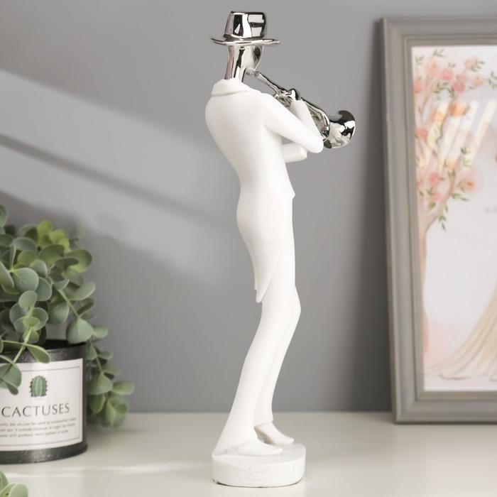 Сувенир полистоун  Сувенир полистоун "Музыкант с саксофоном" белый с серебром 29,5х10,5х13,5 см