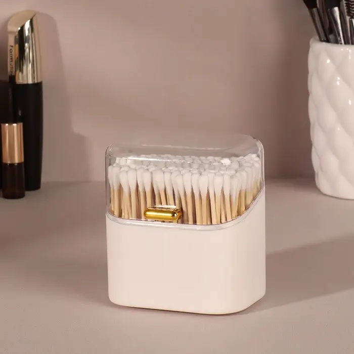 Органайзер для ватных палочек, с крышкой, 8.5&times;8&times;6.5 см, белый, прозрачный