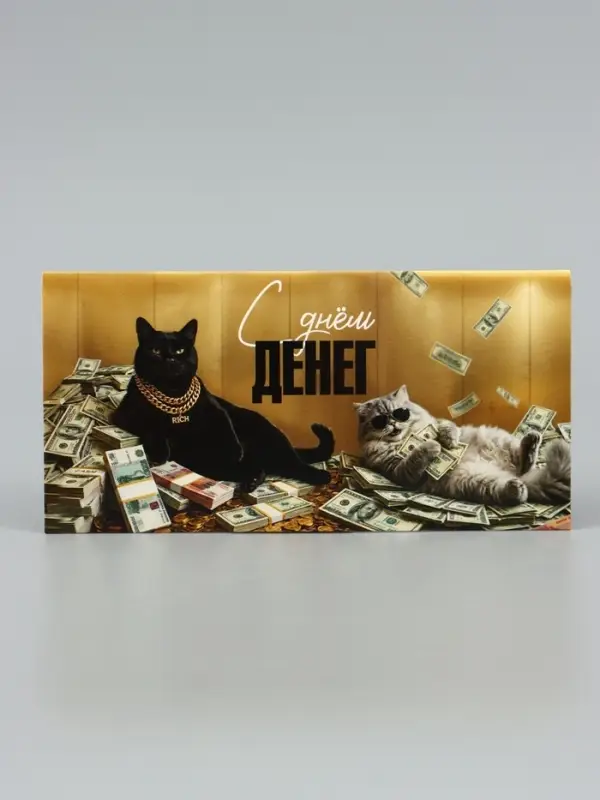 Конверт для денег &laquo;С днём денег!&raquo;, кот,16.5&times;8 см