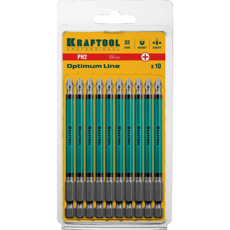 Бита KRAFTOOL Optimum Line PH2, 100 мм, тип E, 10 шт/уп (26122-2-100-10)