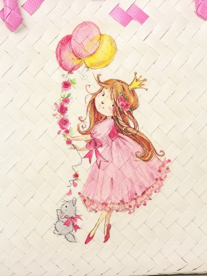 Сумка плетёная на застёжке &laquo;Девочка с букетом&raquo;, 40&times;10&times;55 см, пластик, бело-розовая