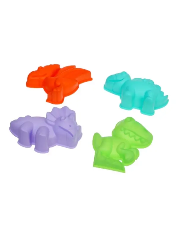 Набор для игры в песке (Ведро 1л, 4 формочки динозавры, грабельки и лопатка)