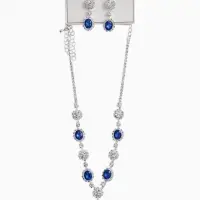 Набор 2 предмета: серьги, колье &laquo;Вечерний шик. Овал&raquo;, бело-ярко-синий в серебре