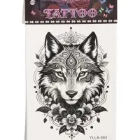 Татуировка на тело &laquo;Волк и цветы&raquo;, 12.5&times;20.7 см, чёрная