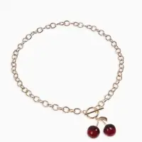 Кулон-цепь крупная "Вишня", цвет красный в золоте 40+удл