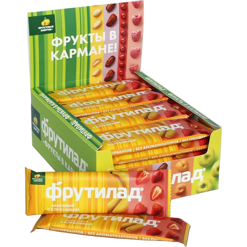 Батончик Фрутилад фруктовый с бананом и клубникой, 30гx24шт/уп