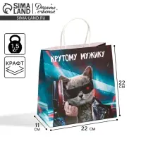 Пакет подарочный, упаковка, &laquo;Мужику&raquo;, 22 х 22 х 11 см