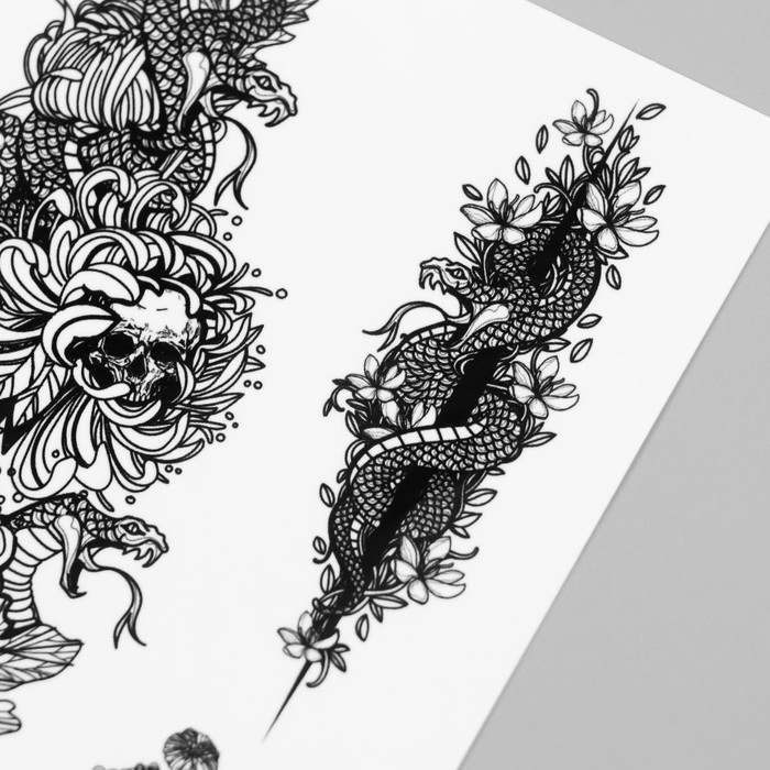 Новогодня татуировка на тело Новогодня татуировка на тело "Черепа и змеи" 10х15 см