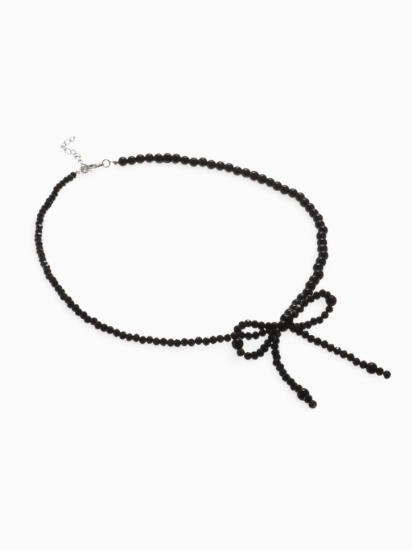 Бусы «Бантик» бусина №4,6, цвет чёрный в серебре, 40 см