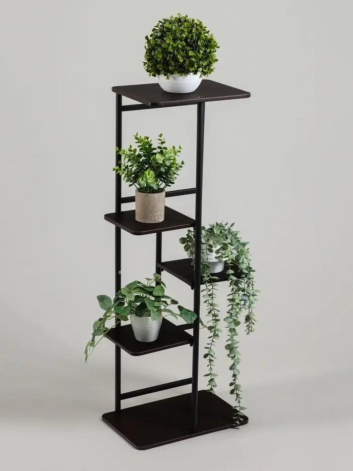 Подставка для цветов Greengo, 5 полок, 36&times;23&times;94 см, напольная, каркас металл, полки МДФ, чёрная