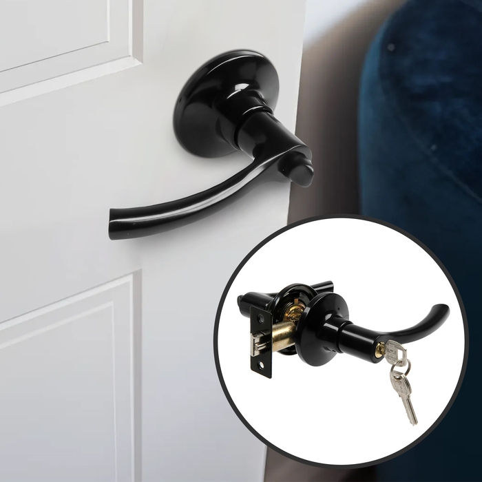 Защелка (мод.3186), межкомнатная, фиксатор, 3 ключа, цвет глянцевый черный Защелка (мод.3186), межкомнатная, фиксатор, 3 ключа, цвет глянцевый черный