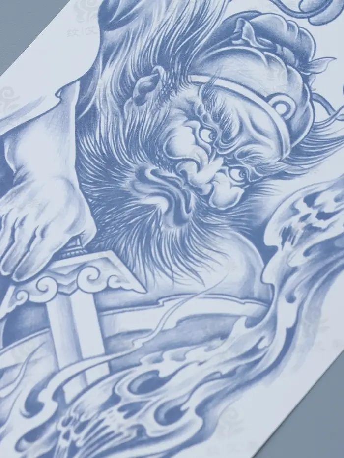 Татуировка на тело "Китайский воин с мечом - нападение" 18х11 см