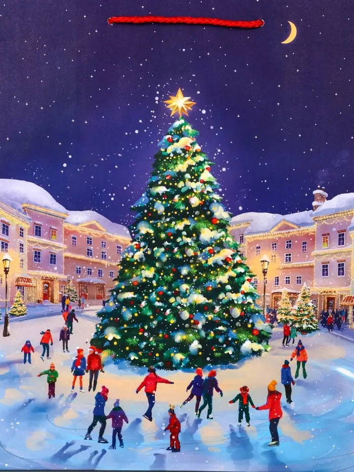 Пакет подарочный новогодний ламинированный, «Новогодний каток» , 26×12×32 см