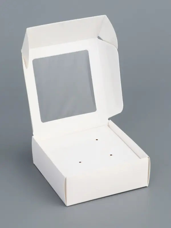 Коробка для бижутерии с PVC окном 8×8×3 см, белый Коробка для бижутерии с PVC окном 8×8×3 см, белый