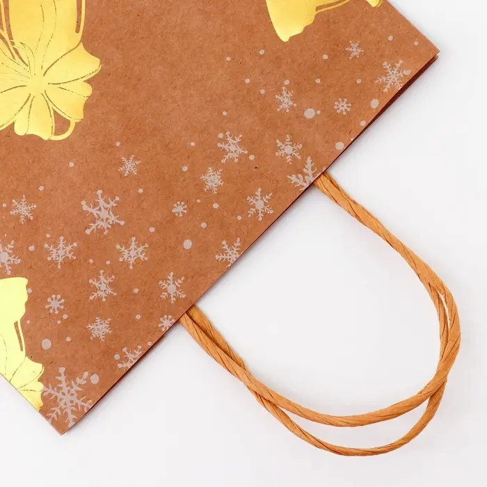 Пакет крафт с золотым тиснением, круглая ручка, «Колокольчик» 21×27×11 см, 120 г Пакет крафт с золотым тиснением, круглая ручка, «Колокольчик» 21×27×11 см, 120 г