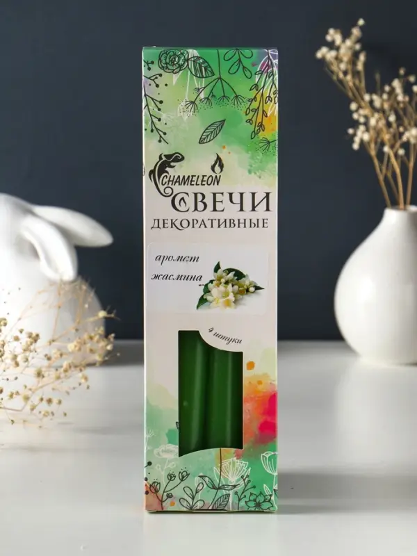 Свечи конические ароматизированные 2,2х24 см (набор 4 шт) 50 гр, 8 ч, жасмин Свечи конические ароматизированные 2,2х24 см (набор 4 шт) 50 гр, 8 ч, жасмин