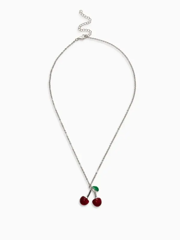 Кулон на цепочке &laquo;Черешня&raquo;, 40 см, бордово-зелёный в серебре