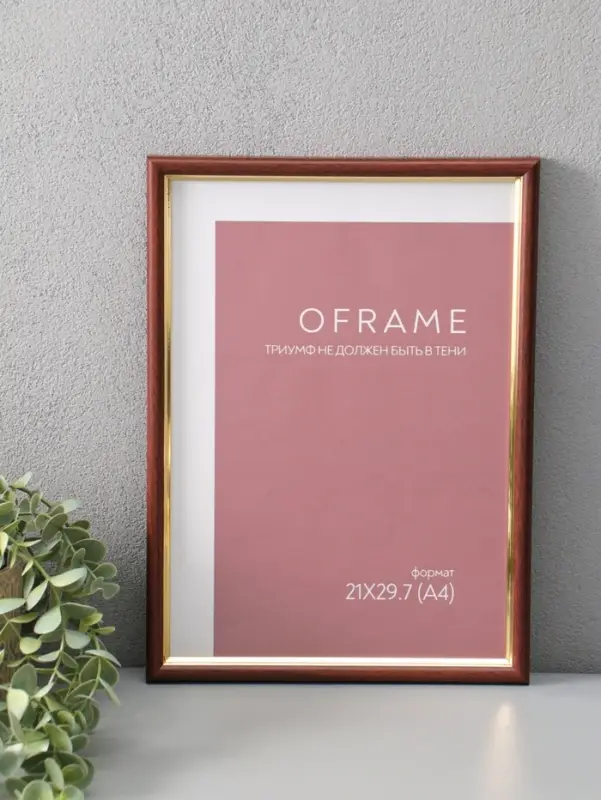 Фоторамка для фото 21х29,7 см (А4) "Oframe", пластик, бук с золотом, (пластиковый экран)