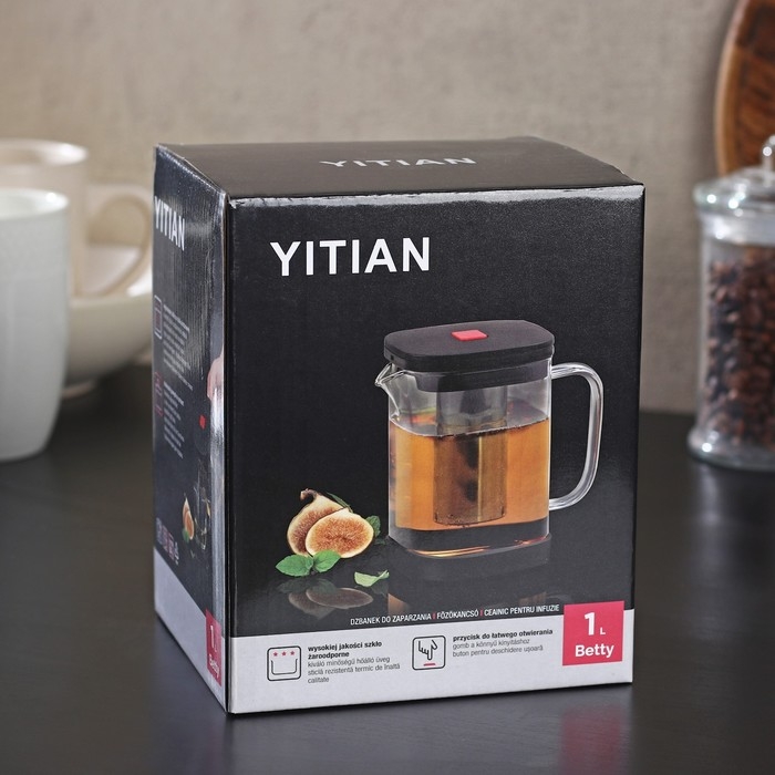 Чайник стеклянный заварочный «Хюгге», 1 л, с металлическим ситом Чайник стеклянный заварочный «Хюгге», 1 л, с металлическим ситом