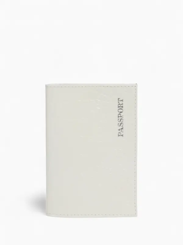 Обложка для паспорта, тиснение фольгой, натуральная кожа, крокодил, белый