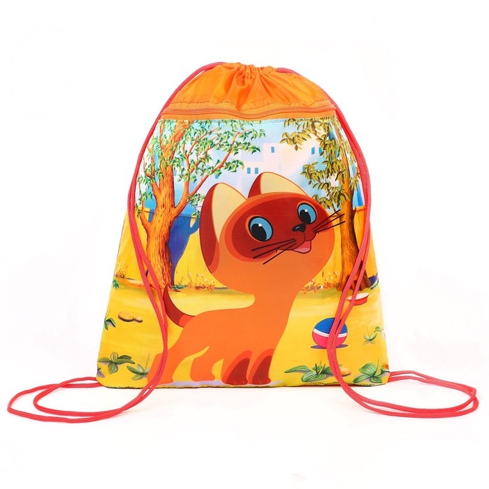 Мешок для обуви с карманом 420*350 мм, Союзмультфильм  Мешок для обуви с карманом 420*350 мм, Союзмультфильм "Котёнок по имени Гав" (мягкий полиэстер, плотность 210D)