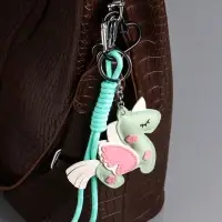 Брелок на карабине кожзам, текстиль "Единорог с крыльями" зелёный, с узлом 24х10,5х1,5 см