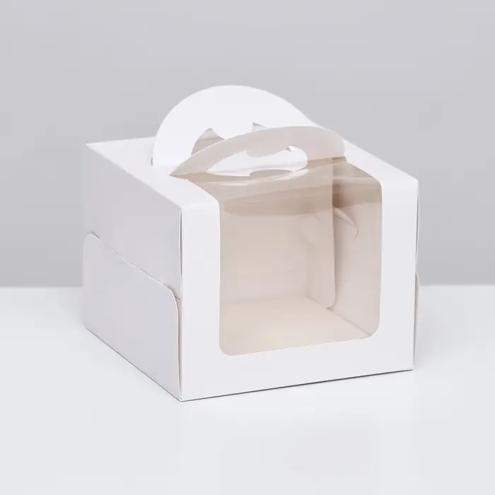 Коробка под бенто-торт с окном, белая, 16&times;16&times;12.5 см