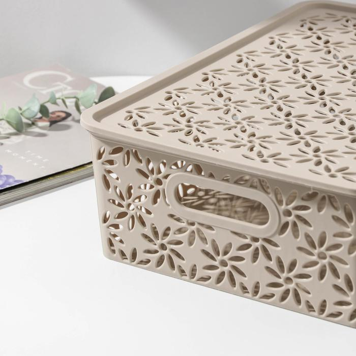 Корзина для хранения с крышкой «Ромашки», 7,5 л, 35×24,5×10,5 см, цвет латте