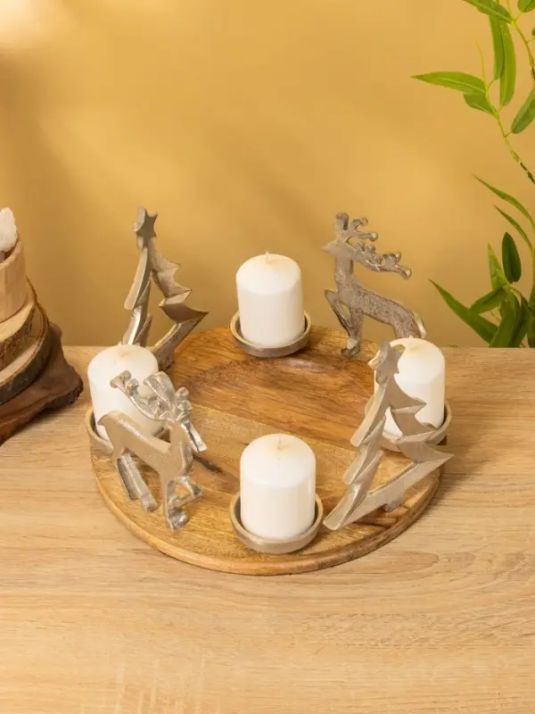 Подсвечник на 4 свечи "Рождество" алюминий, дерево 29,5х29,5х19 см